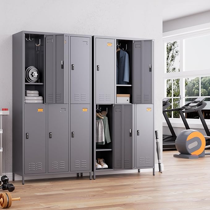 SUPEER Metal Locker for Employees with Combination Locks,Metal Lockers with Business Card Holder and 18 Hooks for School Garage Office Gym Home,Assembly Required,Dark Grey