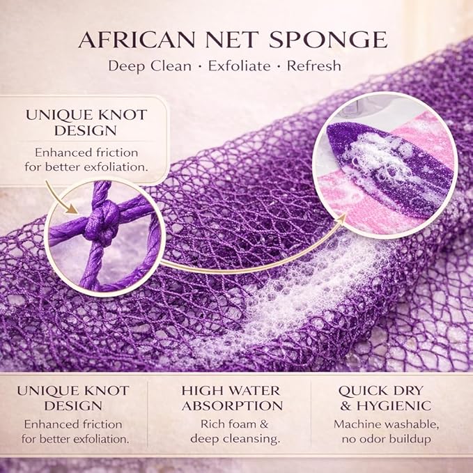 African Net Sponge Authentic, 6 Pieces African Exfoliating Net Sponge Body Back - Image 2