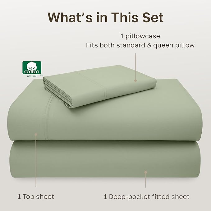 California Design Den Natural 100% Cotton Sheets Twin XL Size Set - Image 4