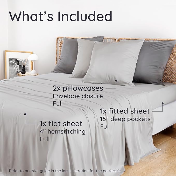 Bambaw 100% Viscose Derived from Bamboo Bed Sheets Full Size Set – 4pcs - Image 2