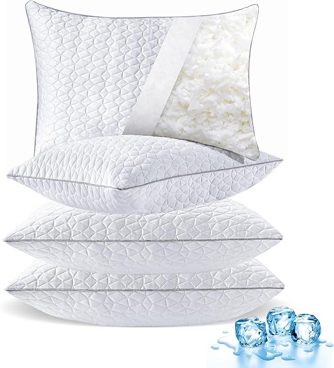 Cooling Pillows Standard Size Set of 4, Shredded Memory Foam Pillows, by Seyfote
