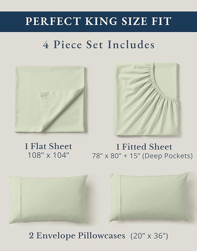 LANE LINEN 100% Organic Cotton King Bed Sheet Set, Bedsheets 4Pc Soft Cooling - Image 4