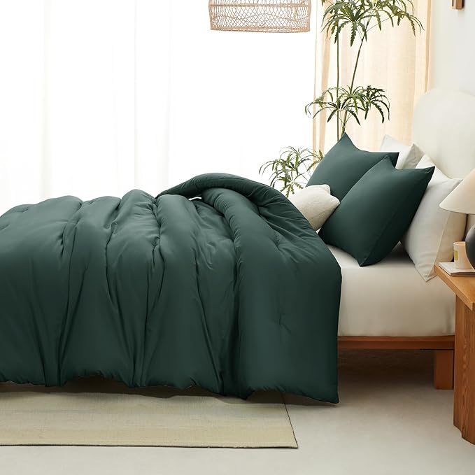 CozyLux California King Comforter Set Forest Green, 3 Pieces Cal King Solid - Image 7