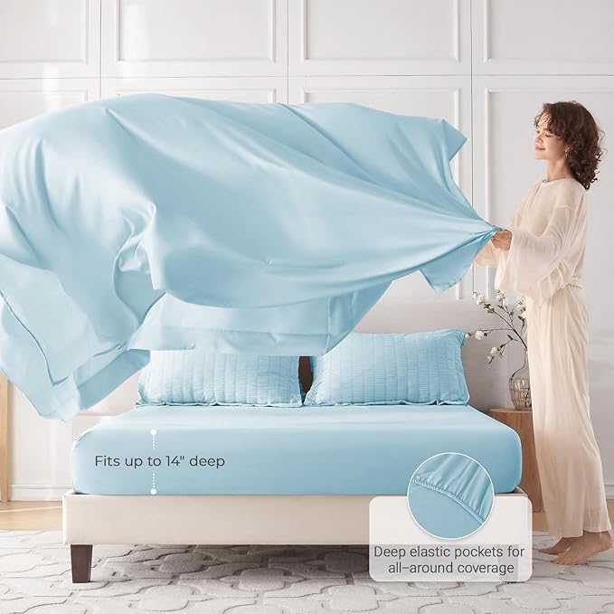 MUXHOMO 7 Pieces Queen Comforter Set, Seersucker Bed in a Bag Queen Size - Image 3