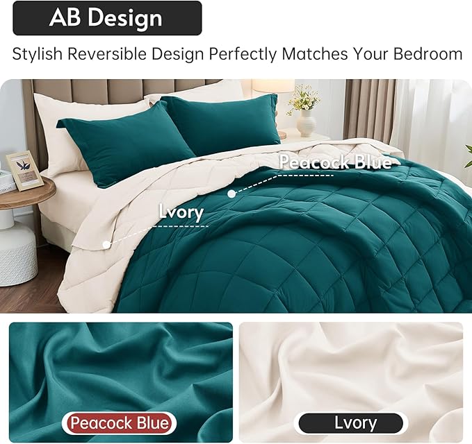 MUXHOMO 7 Pieces California King Comforter Set, Reversible Bed in a Bag Cal - Image 3