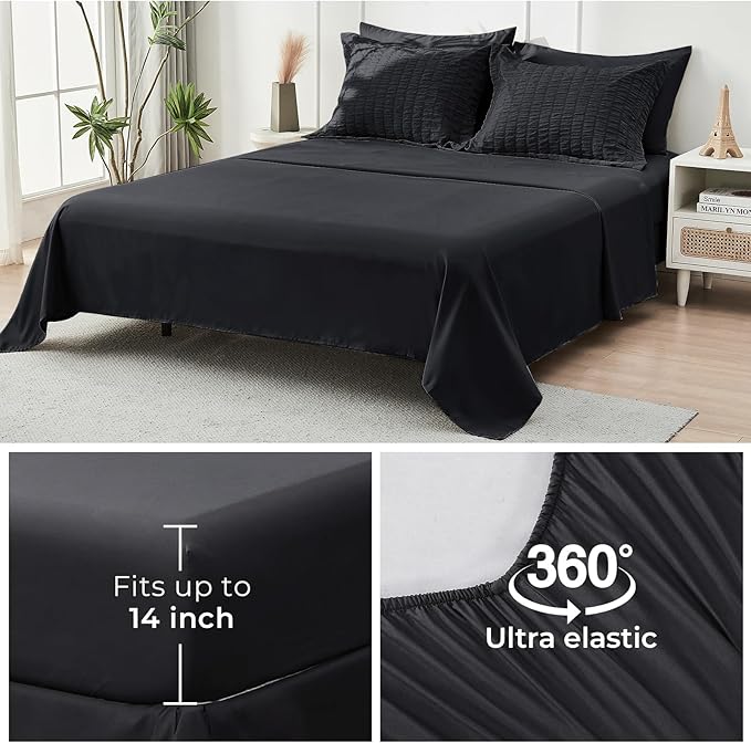 HYMOKEGE Black Twin Comforter Set Seersucker 5 Pieces, All Season Luxury Bed in - Image 7