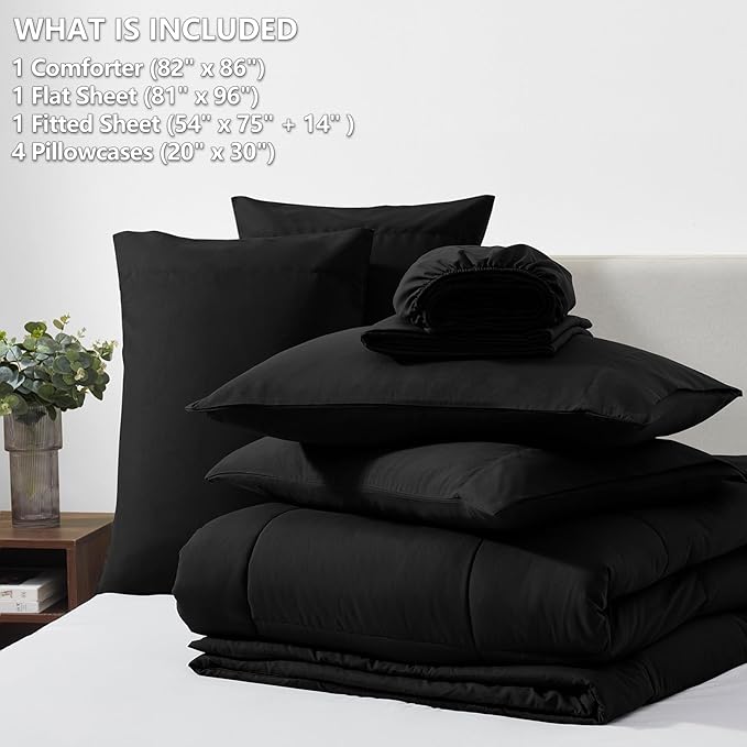 CozyLux Full Size Comforter Sets Black, 7 Pieces Bed in a Bag, All Season - Image 6