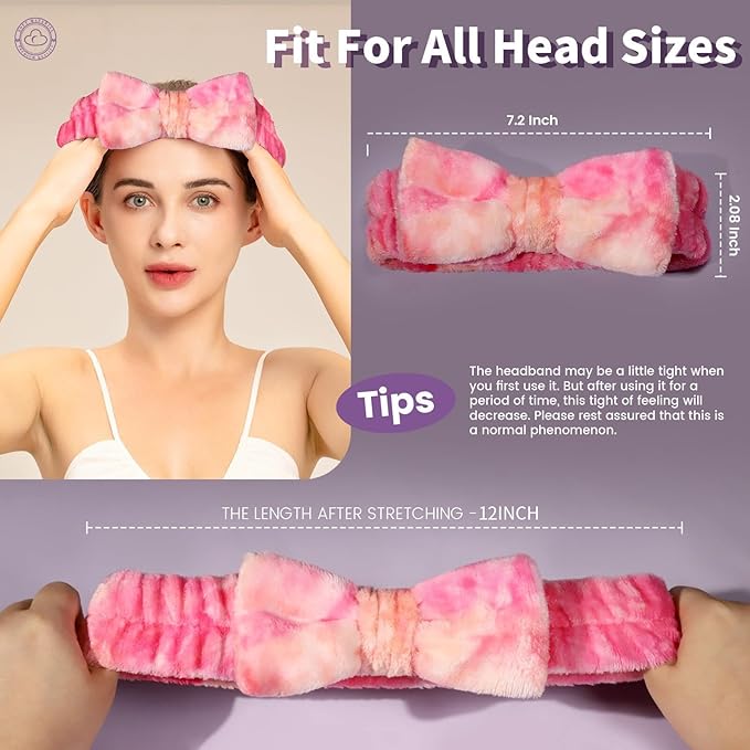 Teenitor Spa headband, Makeup Headband Set, Soft Fuzzy Bow Hair Bands - Image 4