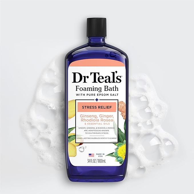 Dr Teal's Foaming Bath with Pure Epsom Salt, Stress Relief with Ginseng & Ginger - Image 8
