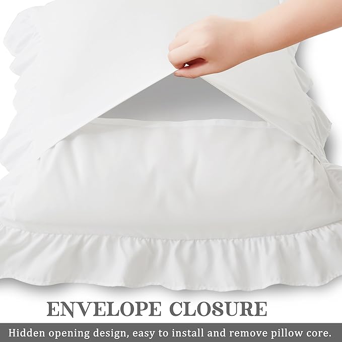 KKJIAF Ruffle Pillow Cases Queen Size Set of 2, Ruffled Pillow Covers - Image 5
