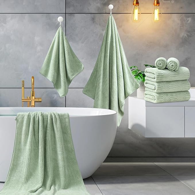 8 Piece Sage Green Bath Towels Set, 2 Oversized Large Bath Sheets, 2 Hand - Image 5