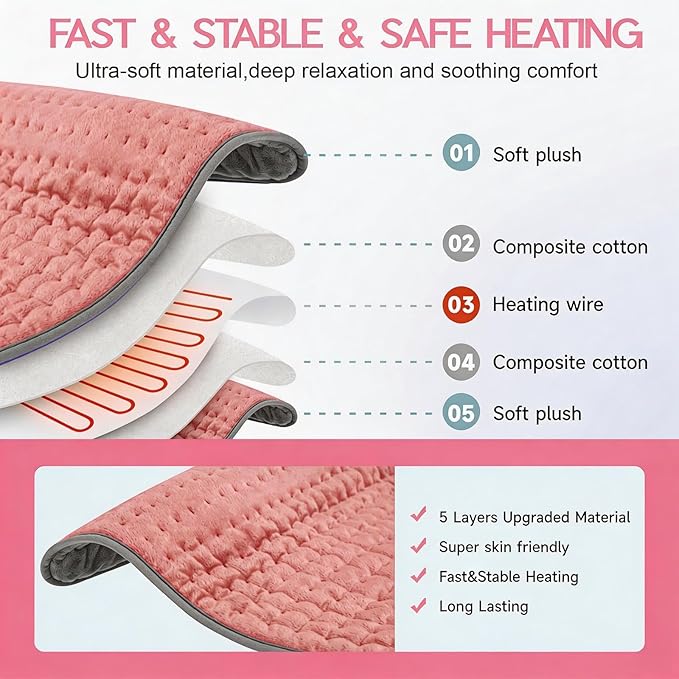 Pink Heating Pad for Gifts Soothing Heat Therapy for Women & Men, Perfect - Image 2