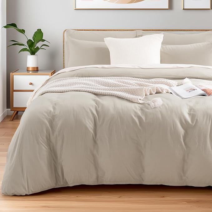 NEXHOME PRO 100% Washed Cotton Duvet Cover King Size, Ogranic Natural Linen by NEXHOMEPRO