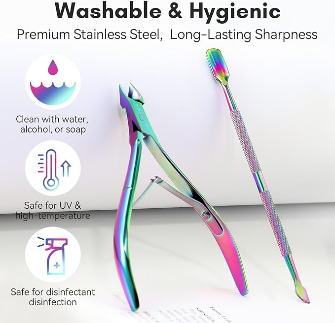 Makartt Cuticle Trimmer: Cuticle Nipper and Cuticle Pusher Set, Rainbow - Image 8