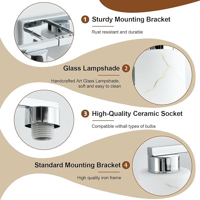 5-Light Bathroom Light Fixtures, Modern Vanity Lights, Chrome Metal Wall Lamp - Image 6