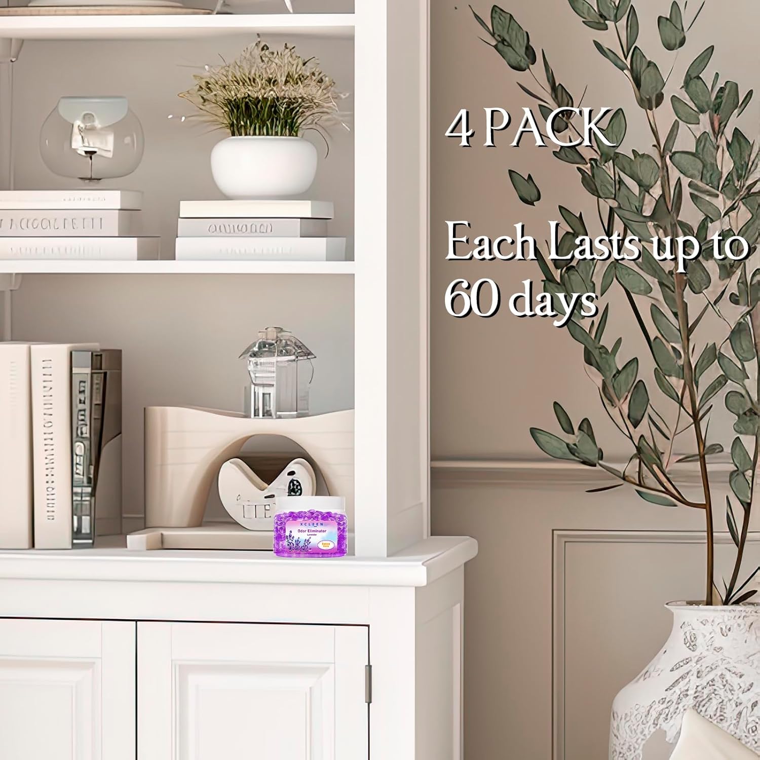 Odor Eliminator Gel Beads 4 Pack 32OZ, Air Freshener with Baking Soda, Long Lasting Odor Absorber for Home Bathroom Car and Pet Odor, Fresh&Lavender Scent