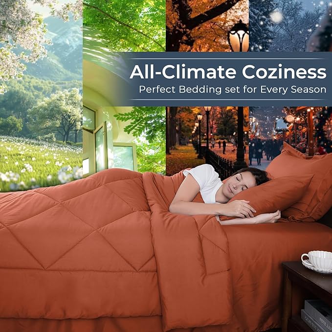 HEVUMYI Burnt Orange Full Comforter Set - Image 3