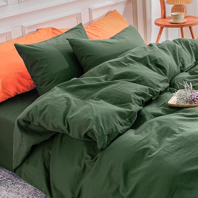 NEXHOME PRO Duvet Cover Set 100% Washed Cotton Full Size Linen Feel Textured by NEXHOMEPRO
