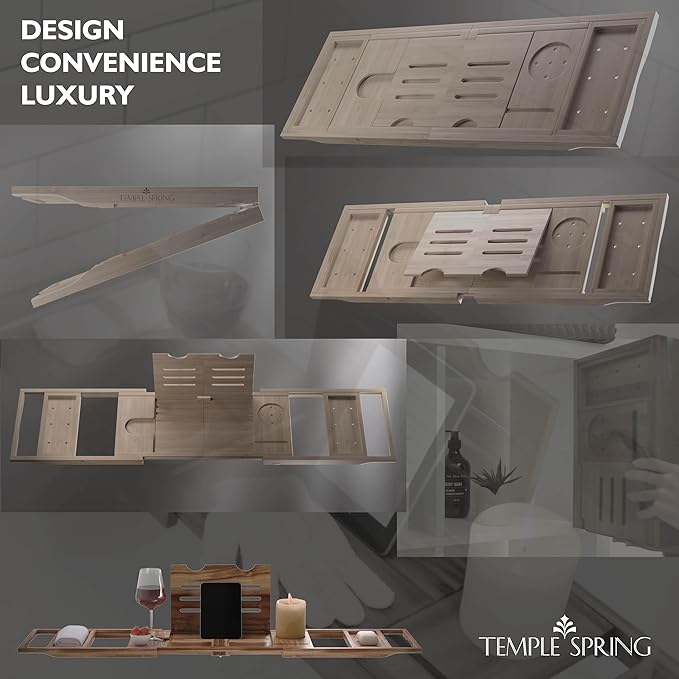 Temple Spring Foldable Bathtub Tray, Unique Design Selfcare Bathroom Caddy - Image 9