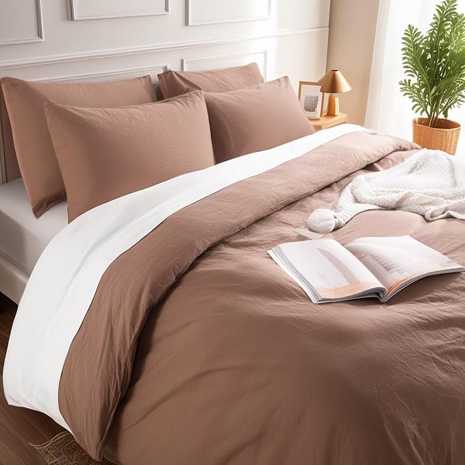 NEXHOME PRO Duvet Cover Set 100% Washed Cotton Super King 108"x98", Organic - Image 5