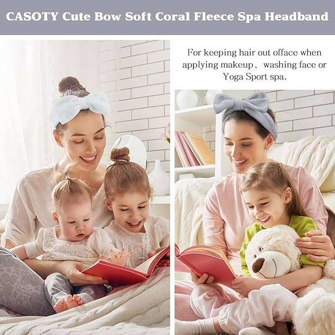 Casoty 6 Pcs Hair Band, Soft Coral Fleece Spa Headbands - Image 4