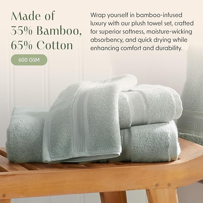 Springtree Home Luxury Bamboo Rayon Bath Towel Set 6 Piece Set | 35% Bamboo - Image 3
