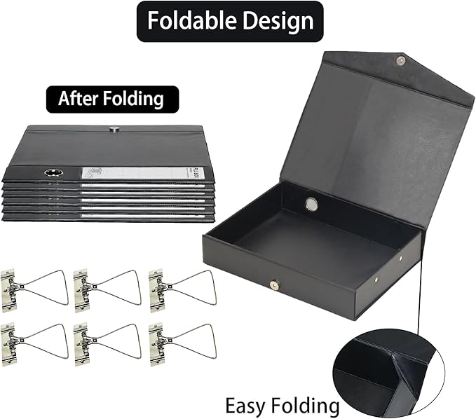 URbantin 6 Pack Foldable Plastic Box Files A4 with Metal Clip,65mm Spine,Document Archive Folders for Office（Black）
