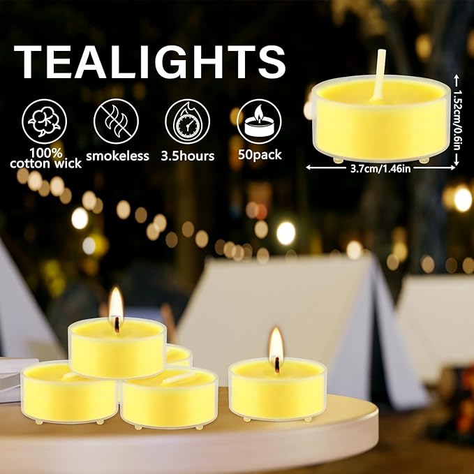 3.5-Hour 50Pack Citronella Tealight Candles, Outdoor and Indoor Summer Scented - Image 4