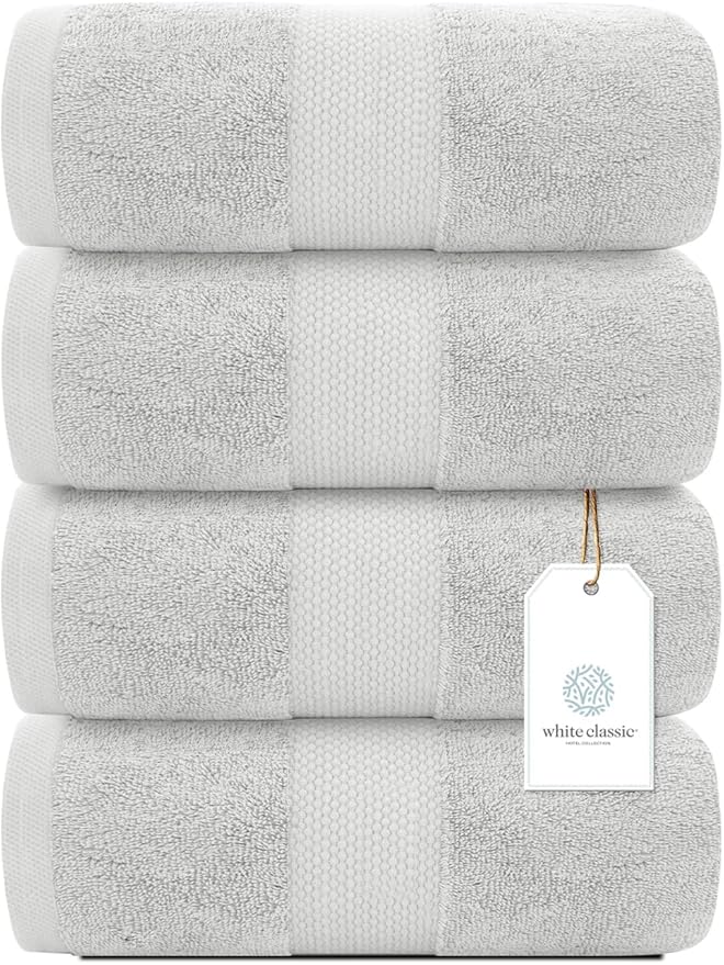 White Classic Luxury Bath Towels Set of 4 Large - Image 2