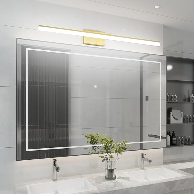 Aipsun Brushed Brass Vanity Light Fixtures 40inch Modern LED Bathroom Fixtures - Image 8