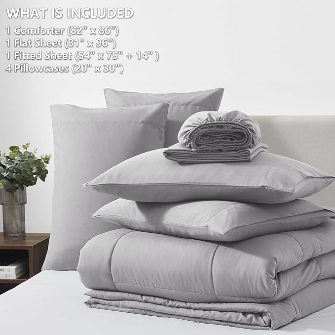 CozyLux Full Size Comforter Sets Grey, 7 Pieces Bed in a Bag, All Season - Image 6
