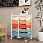 GOFLAME 10-Drawer Rolling Storage Cart, Art Craft Storage Organizer on Wheels, Multipurpose Movable Utility Cart for School, Office and Home, Macaron Color