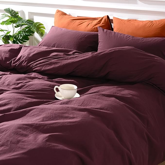 NEXHOME PRO Duvet Cover Set 100% Washed Cotton Super King 108"x98", Organic - Image 9