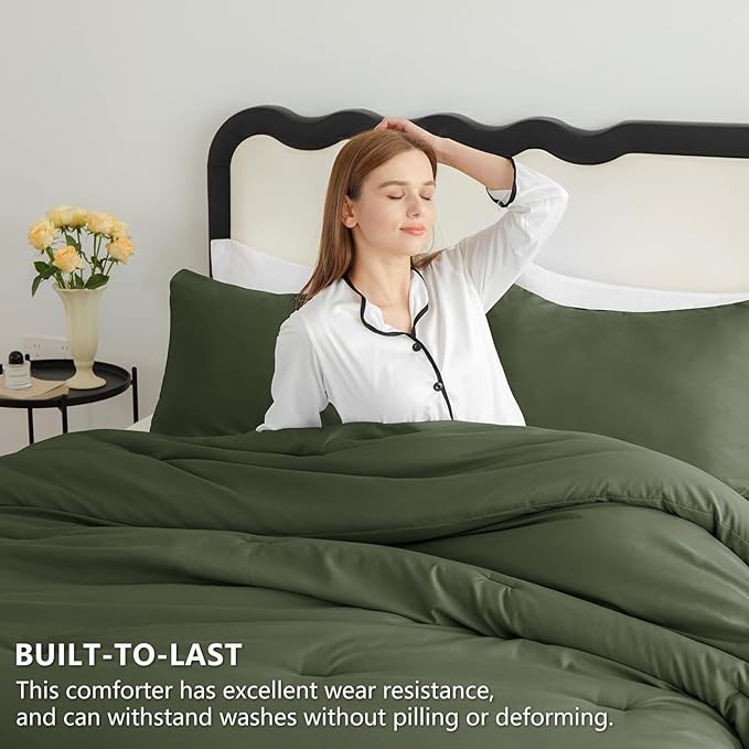 CozyLux Twin Comforter Set Olive Green, 2 Pieces Twin Extra Long Solid - Image 3