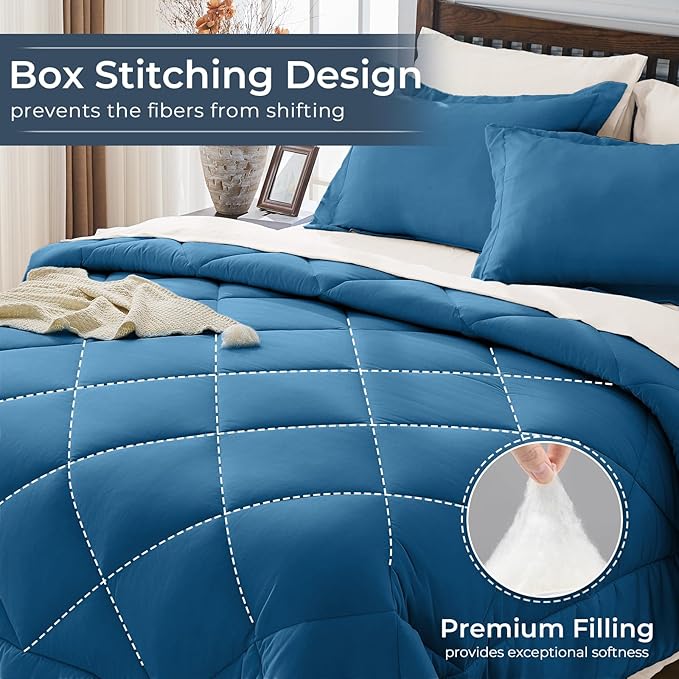 HEVUMYI Teal Blue & Ivory Queen Comforter Set - Image 4