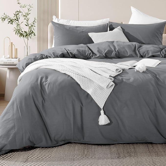NEXHOME PRO Cotton Duvet Cover Queen Size Linen Look Textured Organic Natural by NEXHOMEPRO