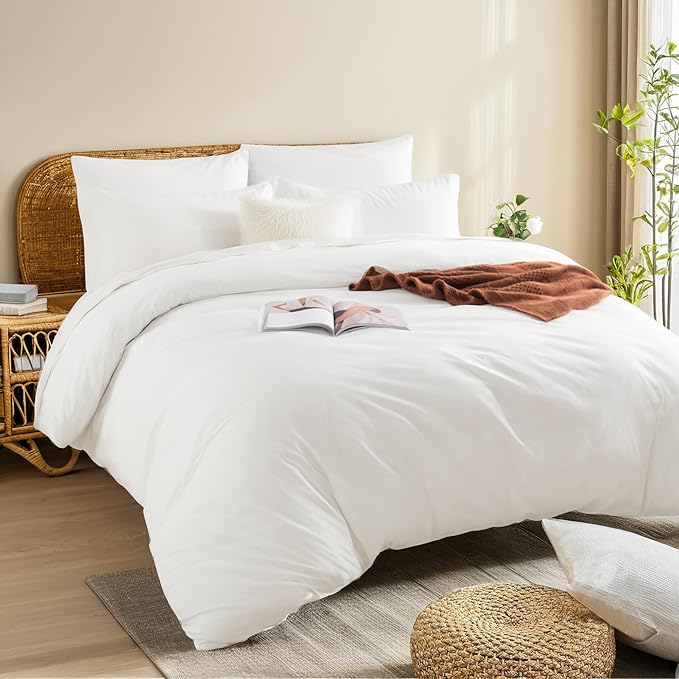 NEXHOME PRO Duvet Cover Set Super King 108"x98" Linen Look Textured Cream White - Image 3