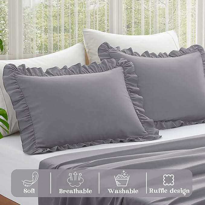 KKJIAF Ruffle Pillow Cases Queen Size Set of 2, Ruffled Pillow Covers - Image 4