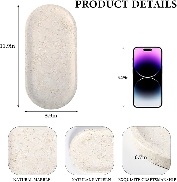 Koville Marble Tray for Bathroom Countertop, Stone Tray for Kitchen, Decorative - Image 2
