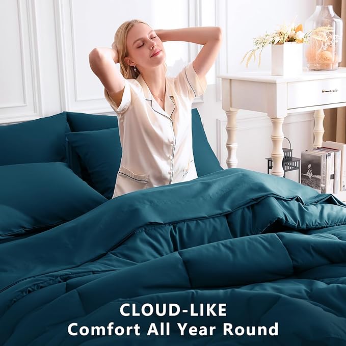CozyLux King Size Comforter Set Lyons Blue, 7 Pieces Bed in a Bag, All Season - Image 4