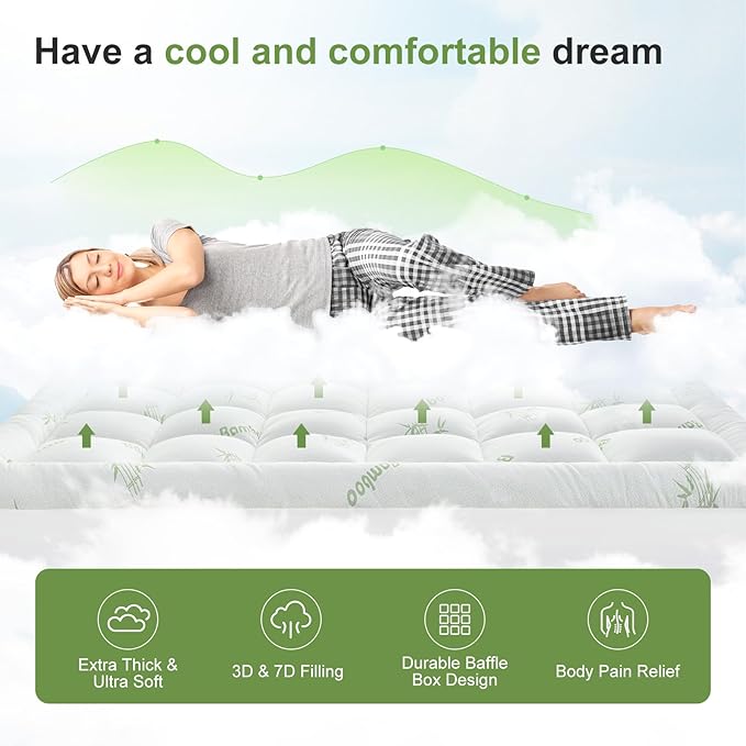 Queen Size Mattress Topper Viscose Derived from Bamboo, Soft Thick Pillow Top - Image 2