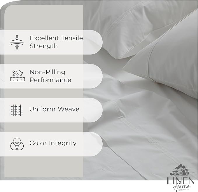 Linen Home 100% Cotton Percale Sheets Full Size, Deep Pocket, 4 Pieces Set - Image 2