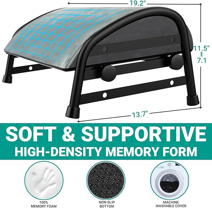 YEASHEIN Adjustable Foot Rest for Under Desk at Work, Velvet Under Desk Footrest with Metal Frame, Padded Foot Stools for Under Office Desk, Ergonomic Leg Rest for Desk Chair, Car, Computer - Gray