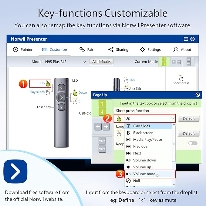 Norwii N95 Bluetooth Presentation Clicker with USB-A Receiver, PowerPoint Clicker for Presentation Remote, Rechargeable Wireless Presenter Pointer, Slide Clicker for PC/Laptop/e-Book(Green, BLE&USB-A)