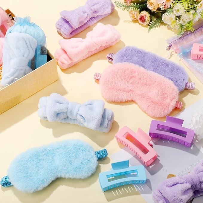 Hoteam 24 Pcs Spa Party Favors Supplies 6 Spa Headband 6 Plush Sleep Eye Mask 6 - Image 4
