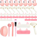 8 Sets Spa Party Supplies include 8 Jade Rollers Face Mask Brushes Face Mask by Threlaco