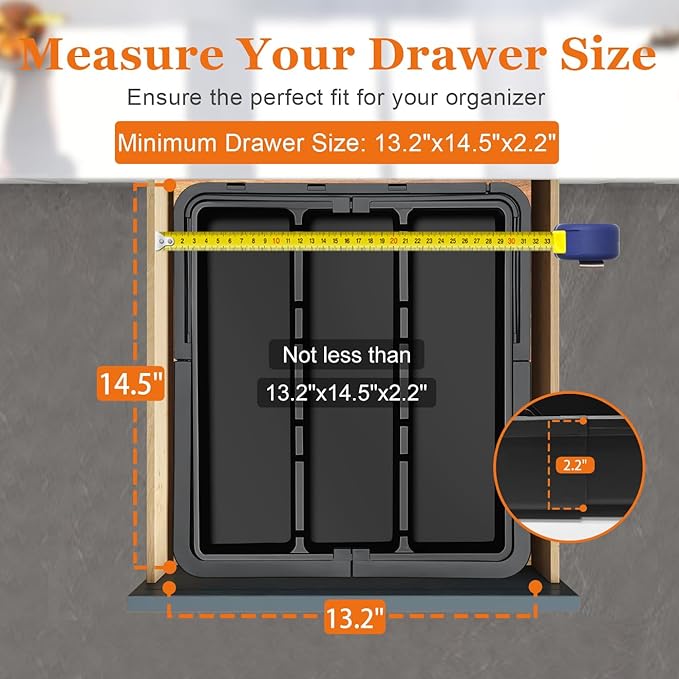 Spaclear Large Utensil Drawer Organizer Expandable Silverware Organizer for Kitchen Drawer Adjustable Cooking Utensil Holder Cutlery Flatware Tray Spatula Tools Gadgets Storage Dividers Plastic Black