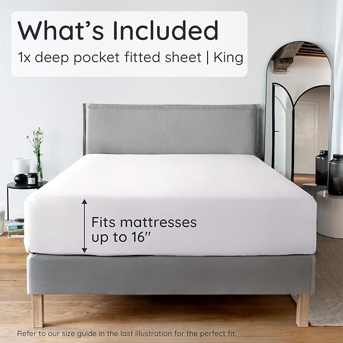 Bambaw King White Fitted Sheet Only, 100% Viscose Derived from Bamboo Sheet - Image 2
