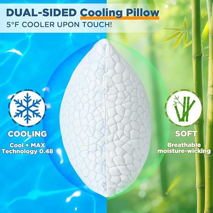 Cooling Pillow Queen Size Set of 2, Adjustable Shredded Memory Foam Pillows - Image 2