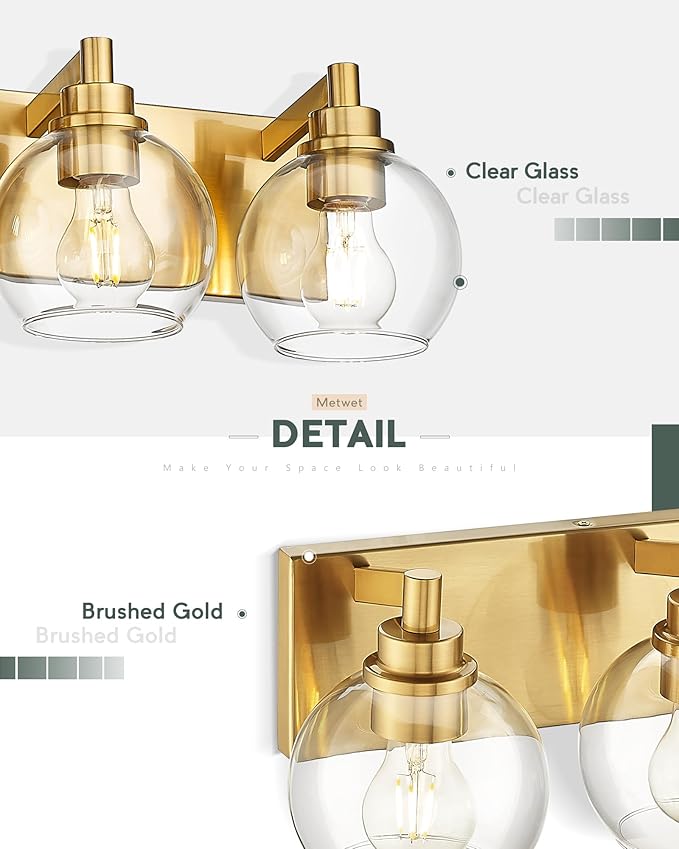 Bathroom Light Fixtures, 2 Light Brushed Gold Vanity Light, Modern Wall Sconces - Image 4